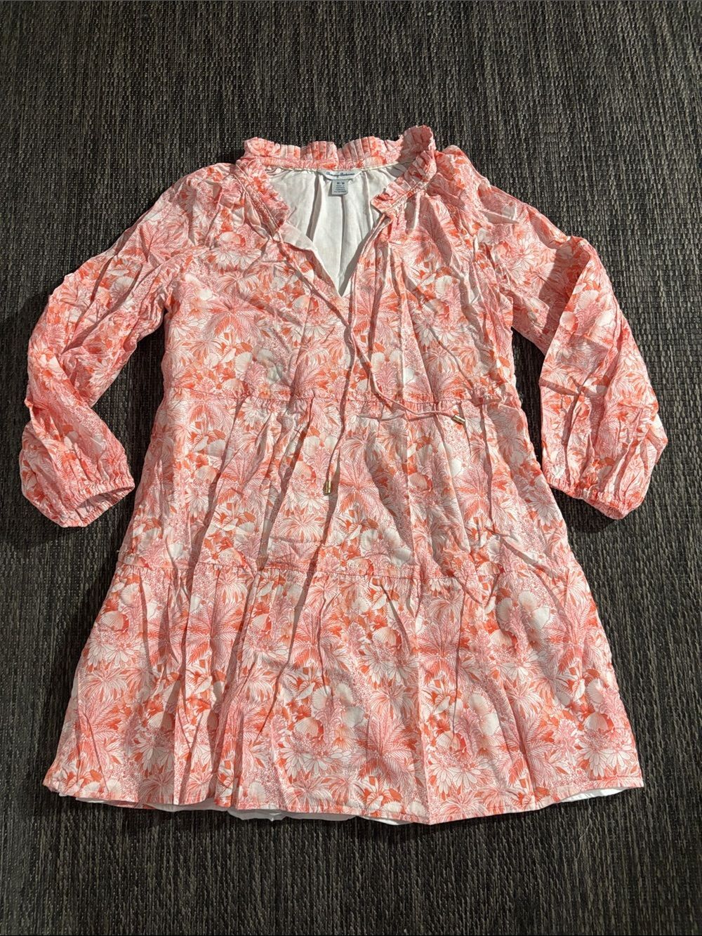 Tommy Bahama Petit Palma Puff Long Sleeve Short Mini Dress Paradise Pink Medium